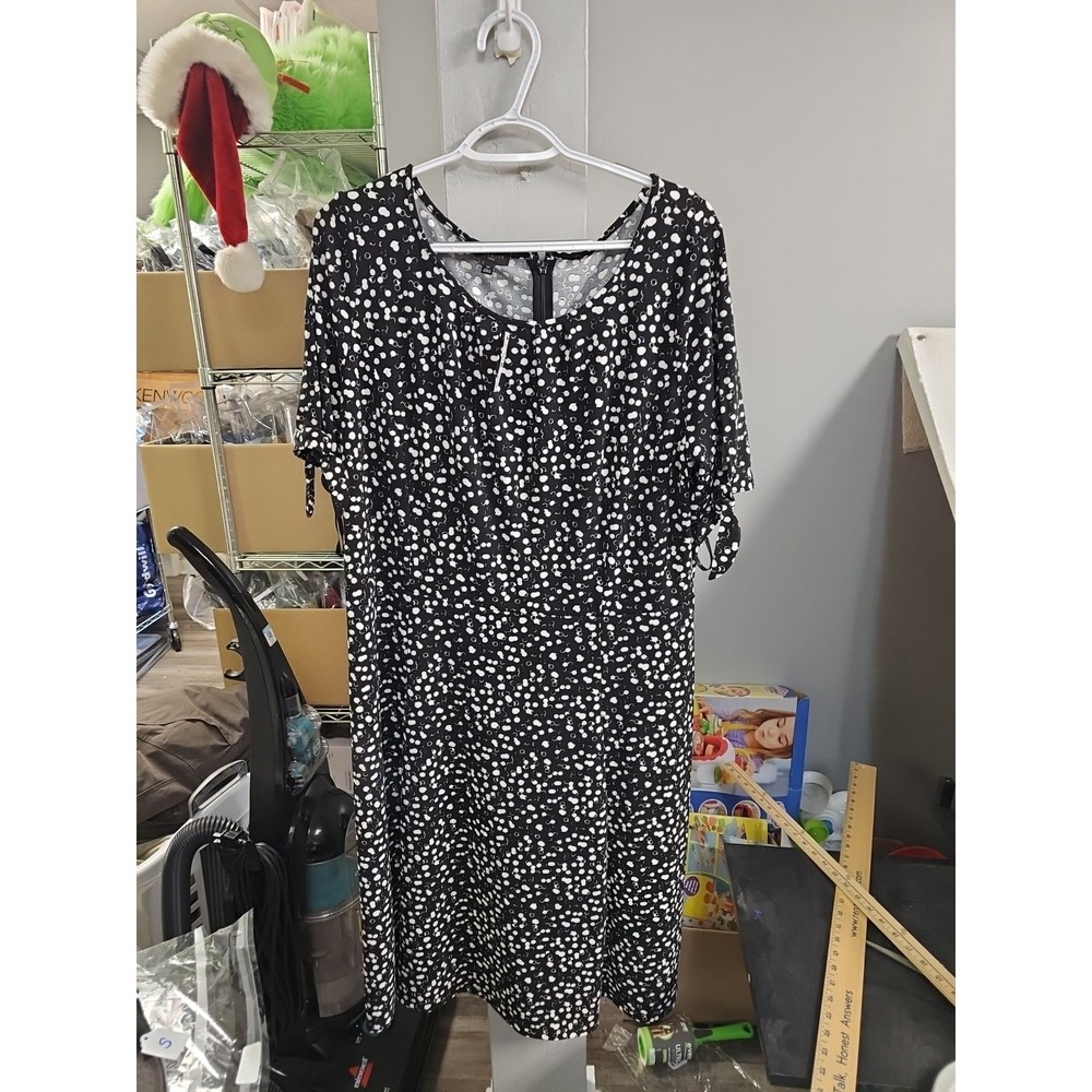 Talbots Women's Plus Size X Black White Jersey A-Line Dress Knee Length New